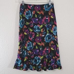 PASSPORTS Floral Patterned A-Line Skirt w/Ruffle Bottom Detail, size Medium